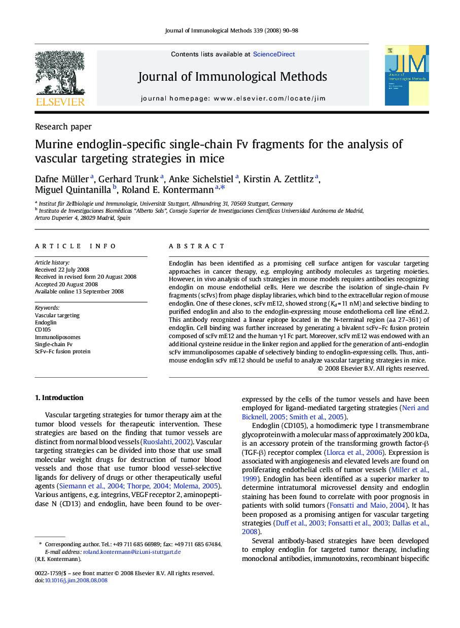 Murine endoglin-specific single-chain Fv fragments for the analysis of vascular targeting strategies in mice