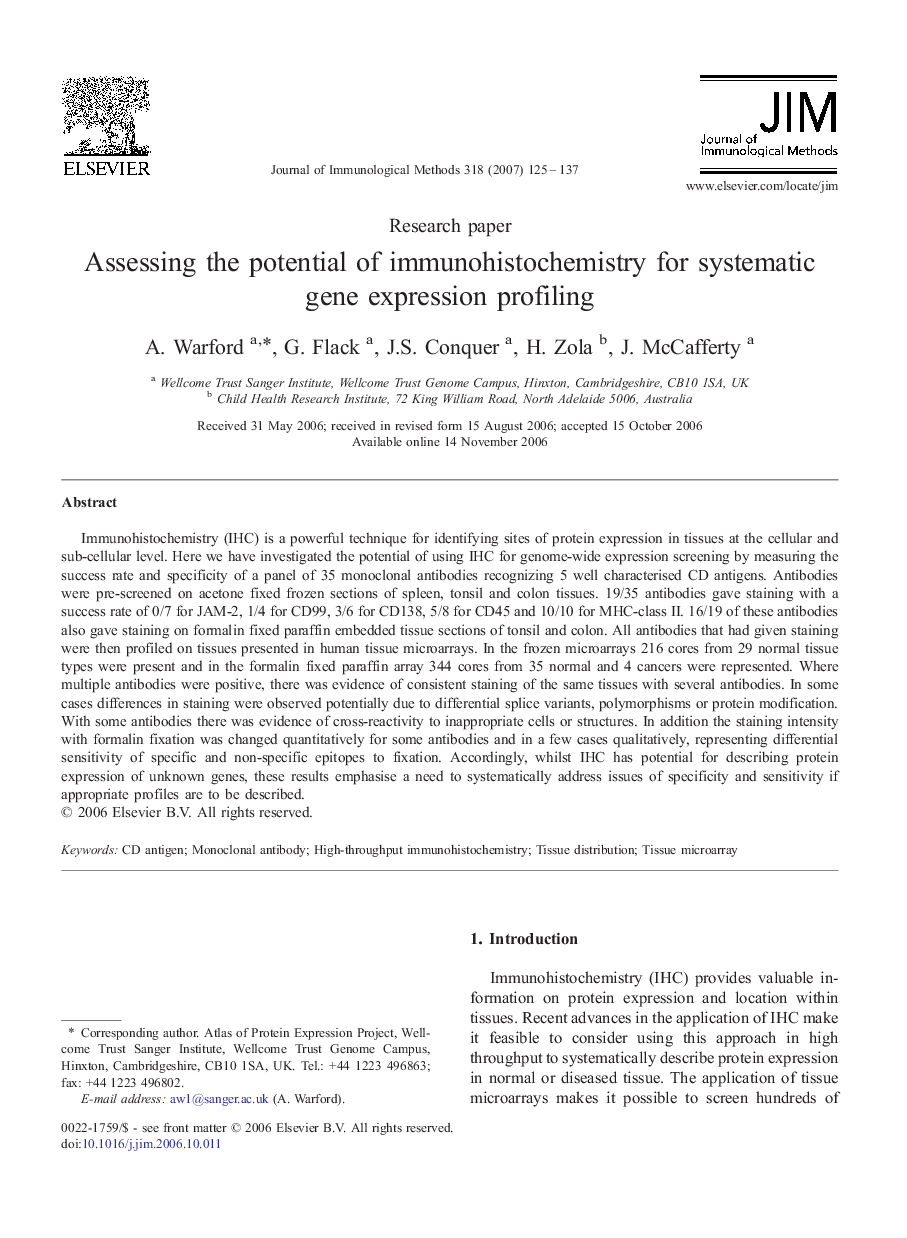 Assessing the potential of immunohistochemistry for systematic gene expression profiling