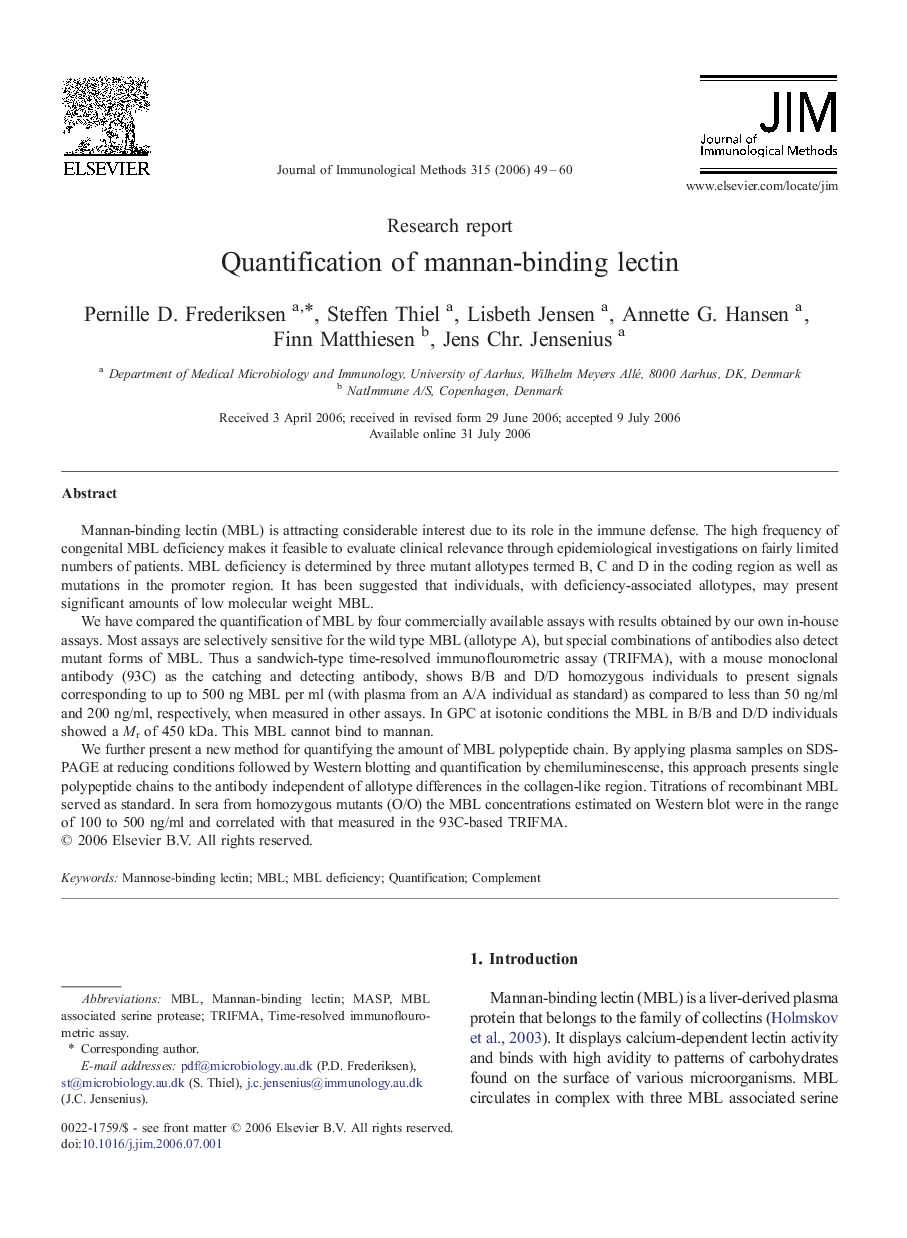 Quantification of mannan-binding lectin