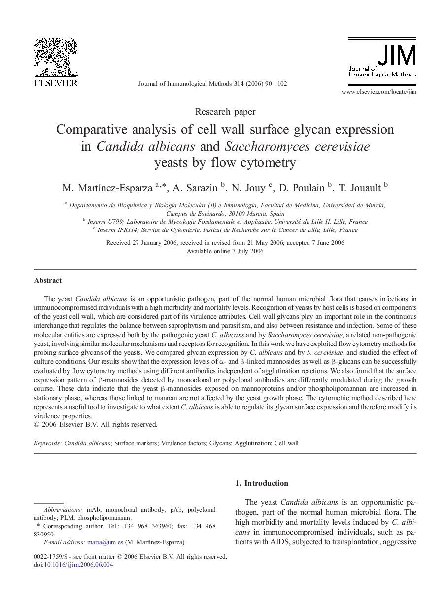 Comparative analysis of cell wall surface glycan expression in Candida albicans and Saccharomyces cerevisiae yeasts by flow cytometry