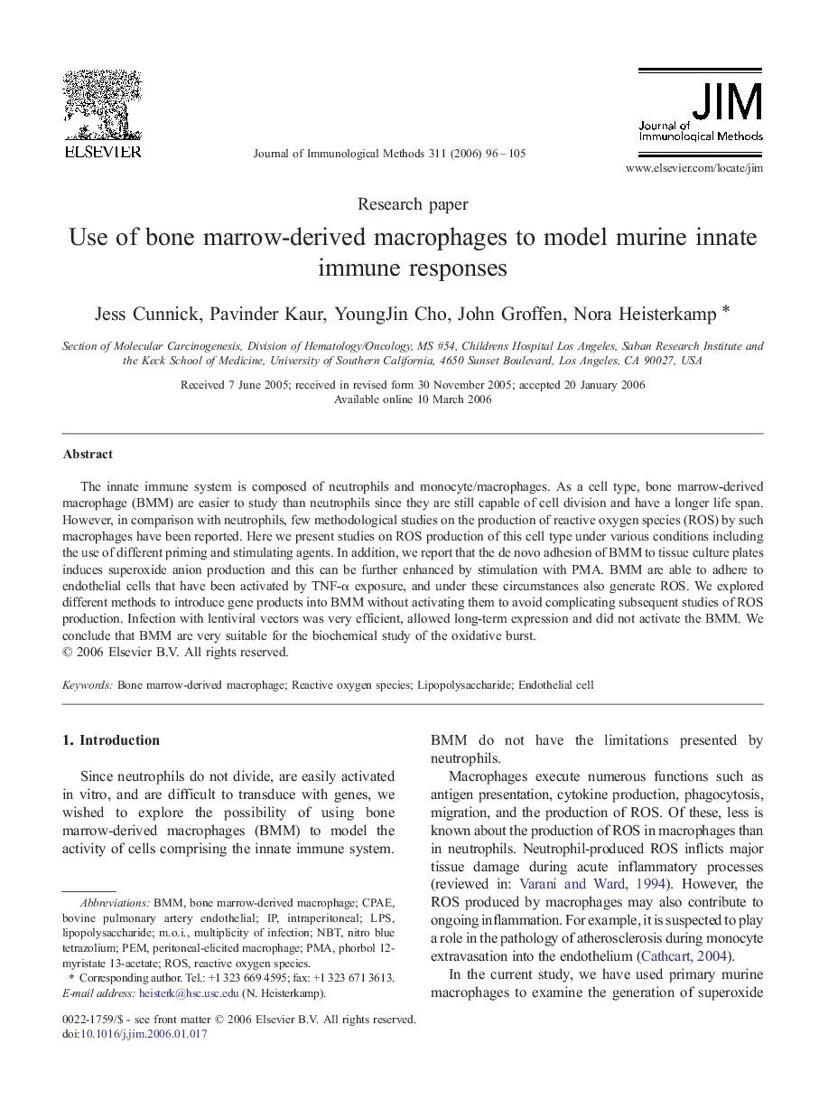 Use of bone marrow-derived macrophages to model murine innate immune responses