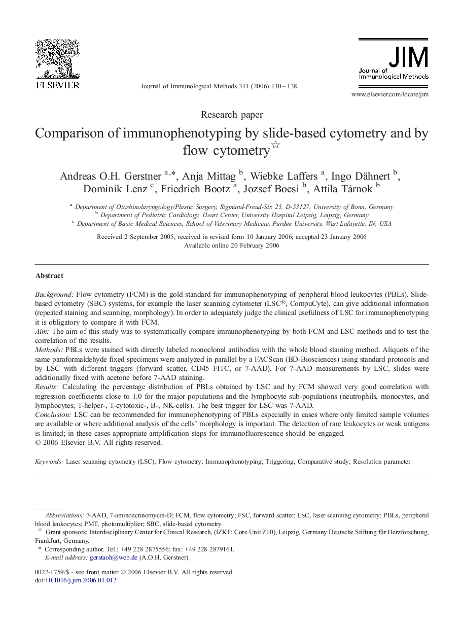 Comparison of immunophenotyping by slide-based cytometry and by flow cytometry 