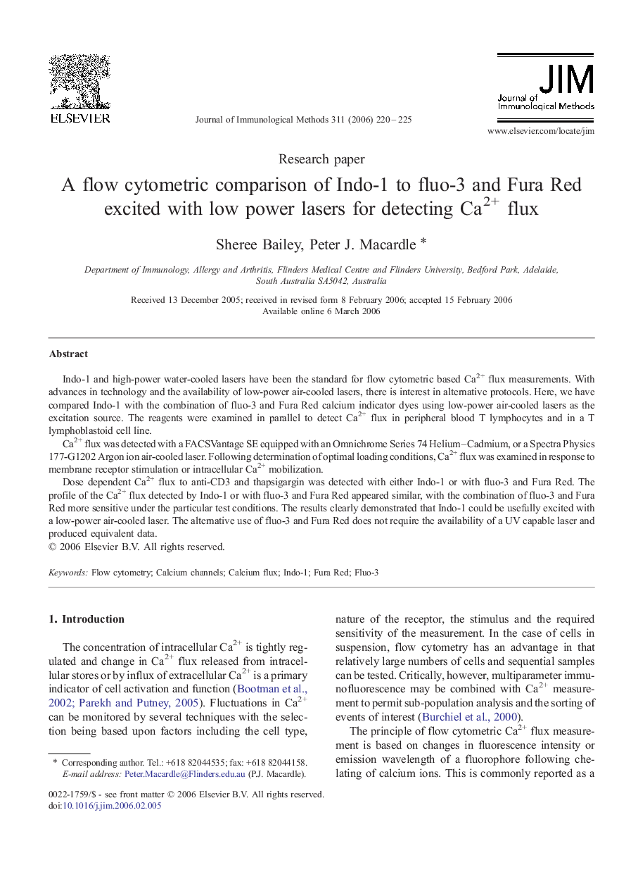 A flow cytometric comparison of Indo-1 to fluo-3 and Fura Red excited with low power lasers for detecting Ca2+ flux