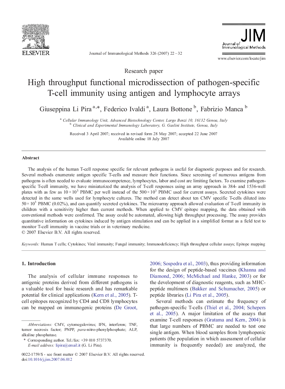 High throughput functional microdissection of pathogen-specific T-cell immunity using antigen and lymphocyte arrays