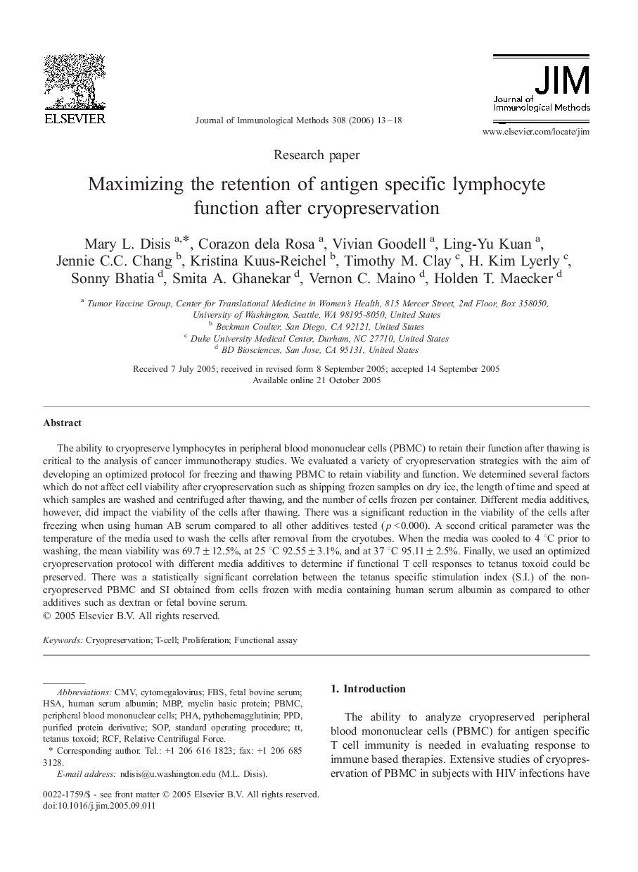 Maximizing the retention of antigen specific lymphocyte function after cryopreservation