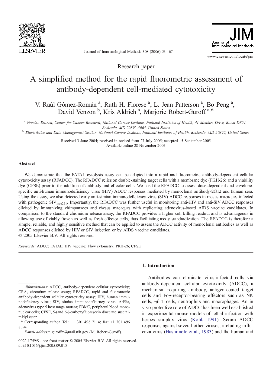 A simplified method for the rapid fluorometric assessment of antibody-dependent cell-mediated cytotoxicity