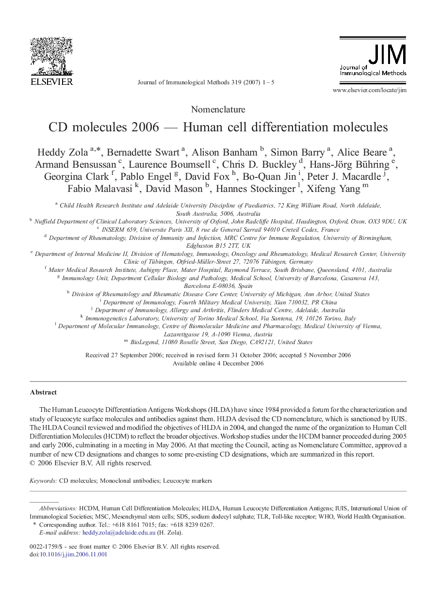 CD molecules 2006 — Human cell differentiation molecules