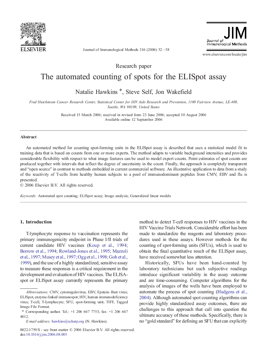 The automated counting of spots for the ELISpot assay