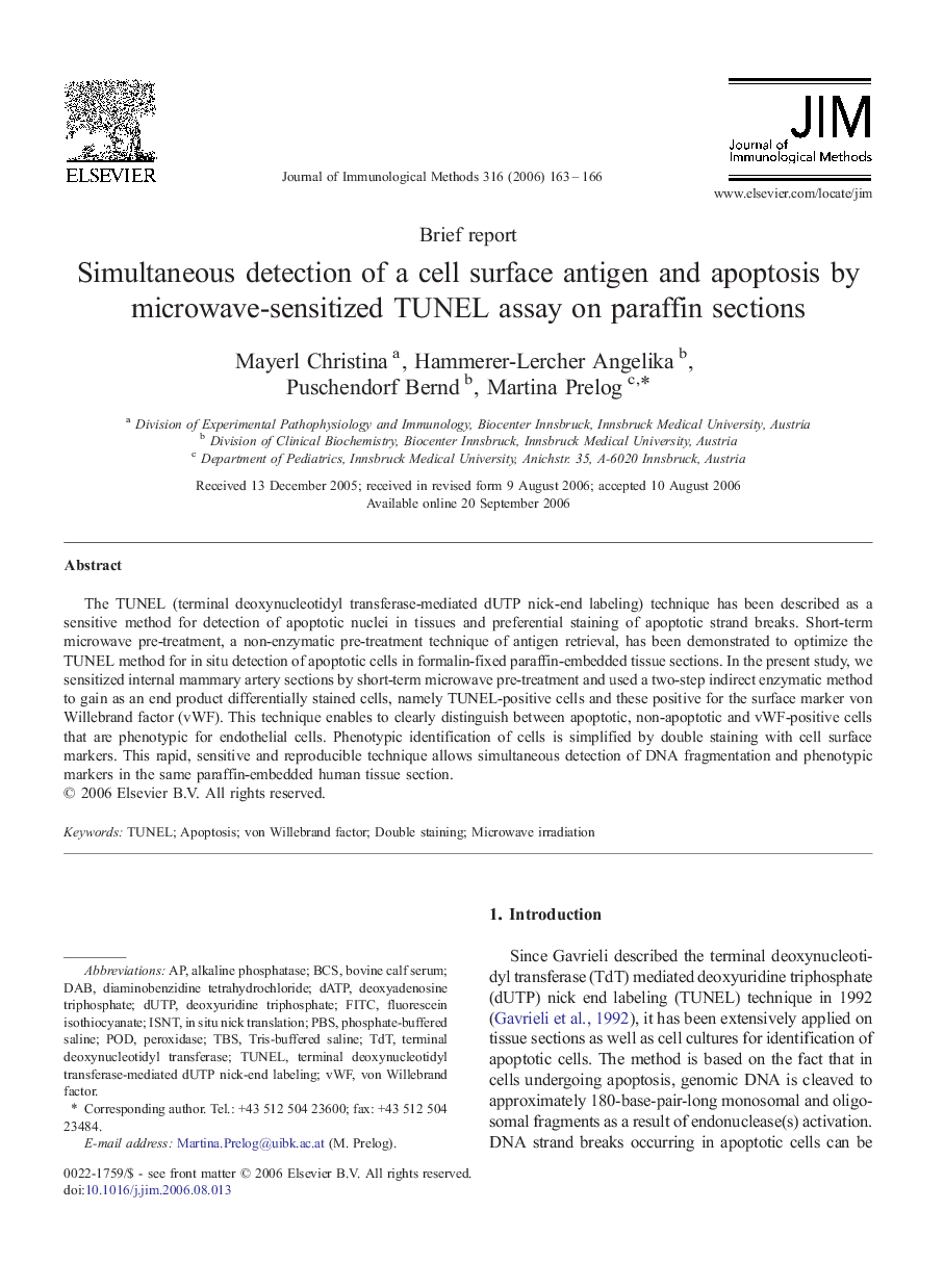 Simultaneous detection of a cell surface antigen and apoptosis by microwave-sensitized TUNEL assay on paraffin sections