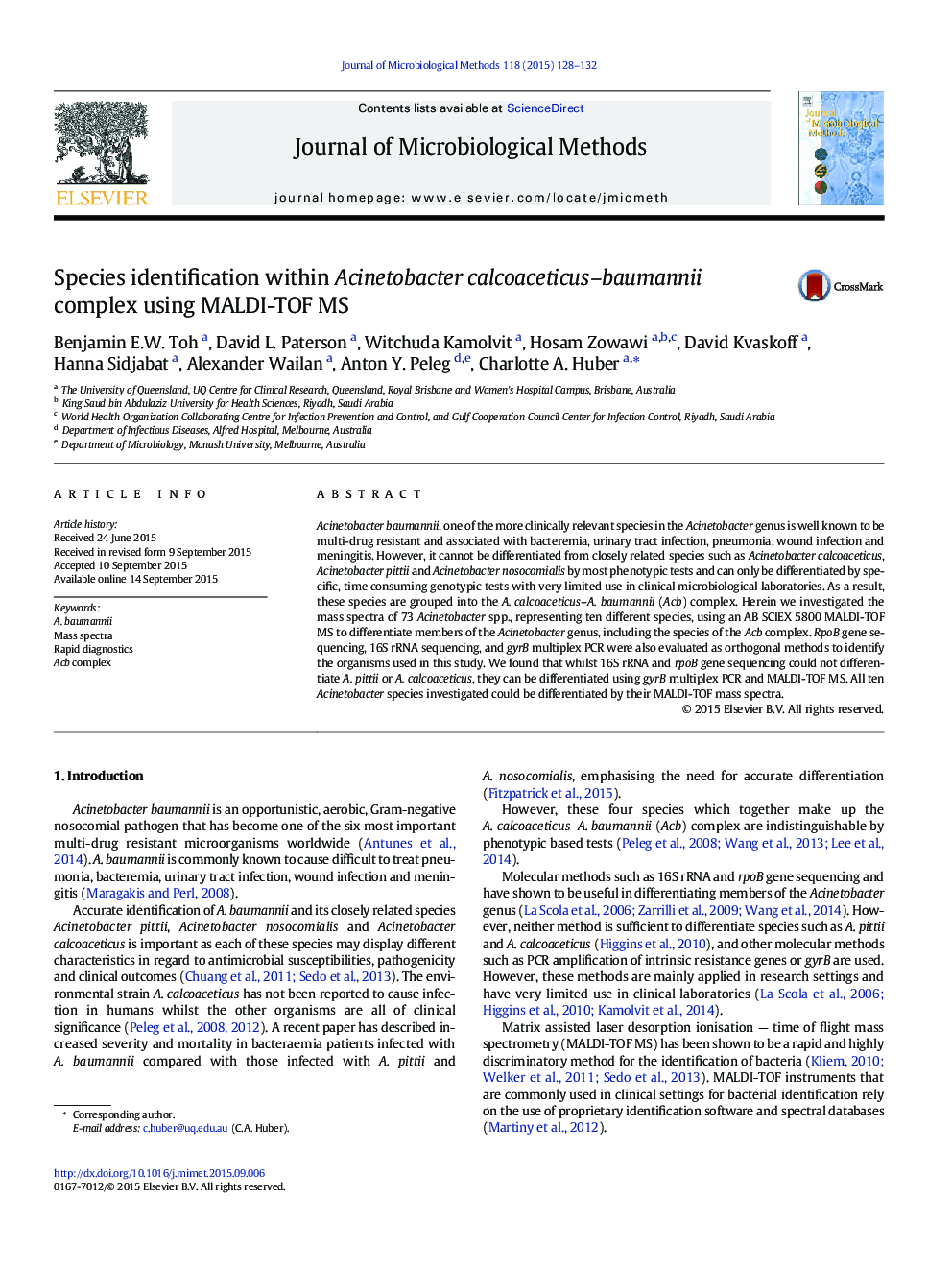 Species identification within Acinetobacter calcoaceticus–baumannii complex using MALDI-TOF MS