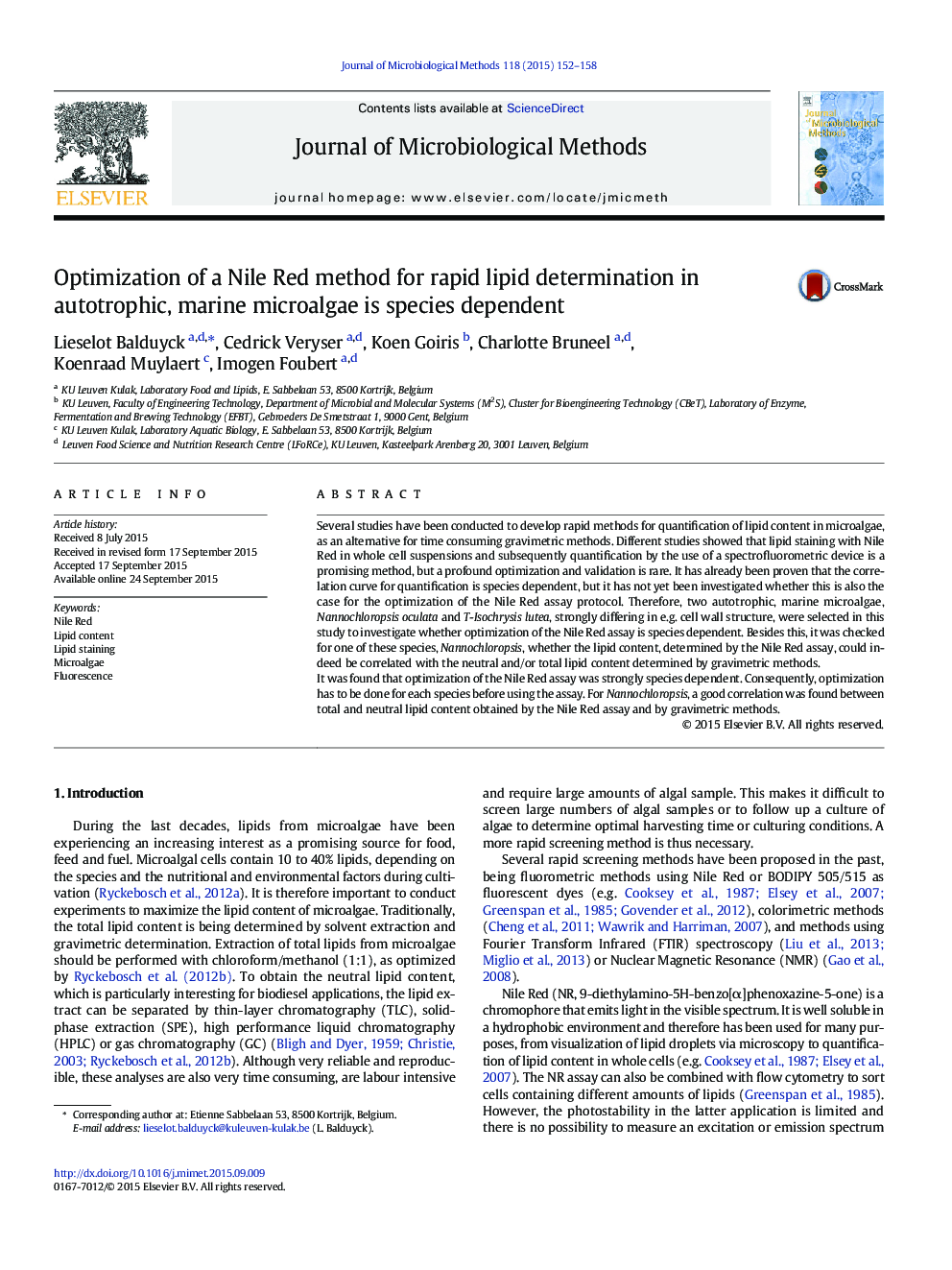 Optimization of a Nile Red method for rapid lipid determination in autotrophic, marine microalgae is species dependent