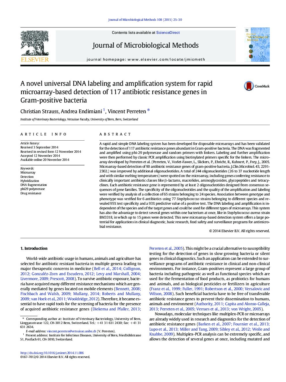 A novel universal DNA labeling and amplification system for rapid microarray-based detection of 117 antibiotic resistance genes in Gram-positive bacteria