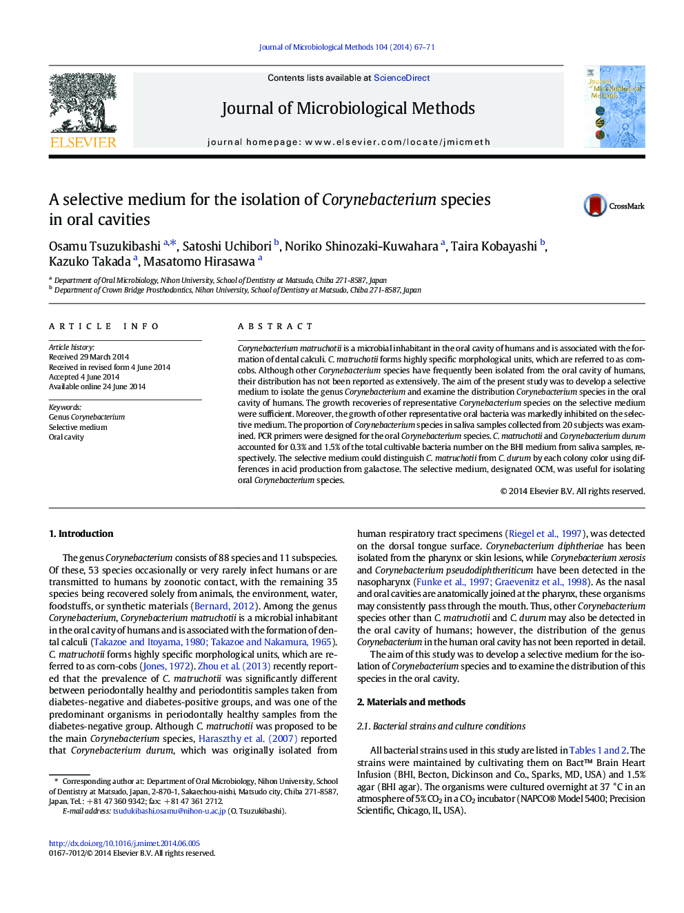 A selective medium for the isolation of Corynebacterium species in oral cavities