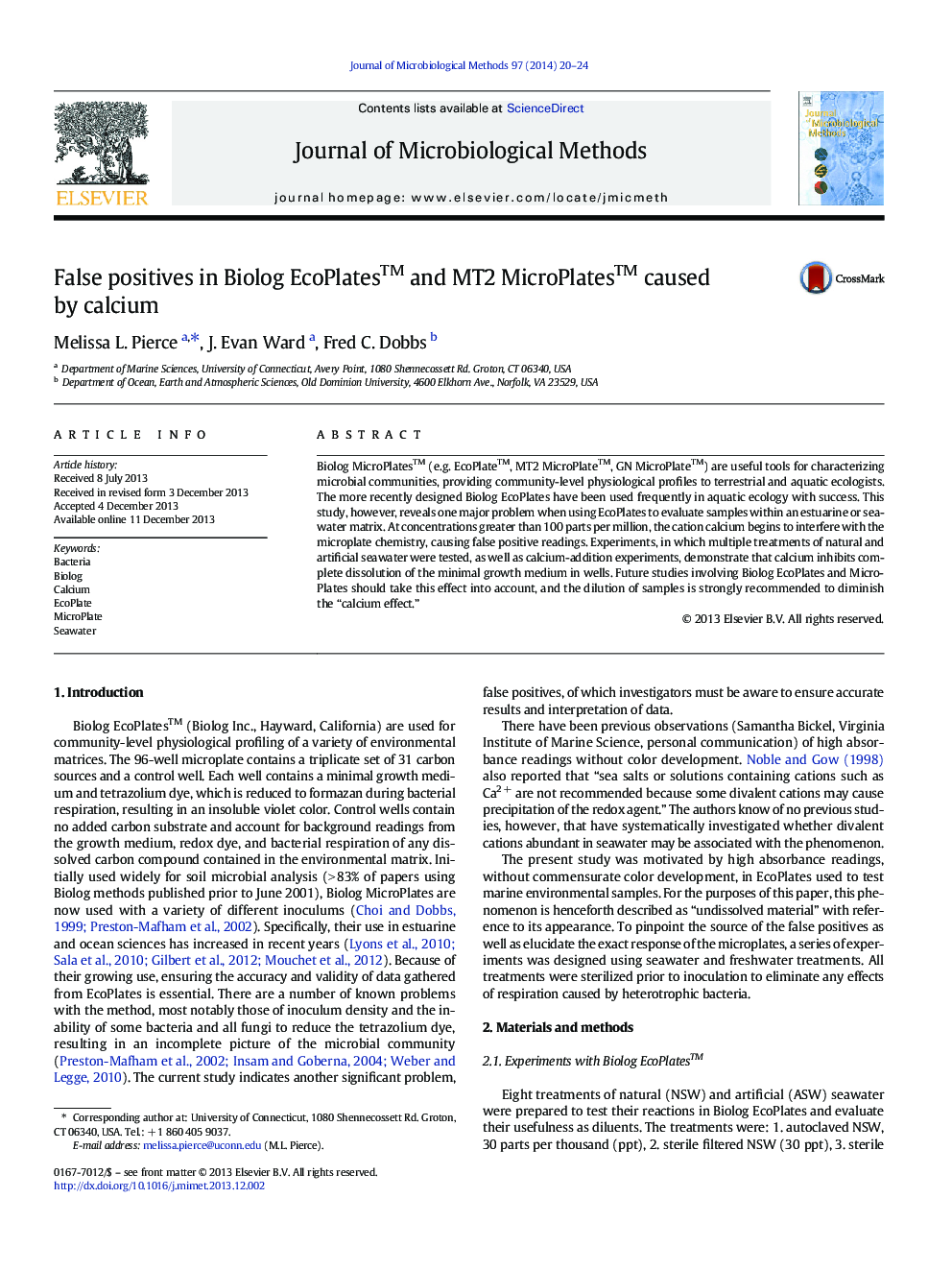 False positives in Biolog EcoPlatesTM and MT2 MicroPlatesTM caused by calcium