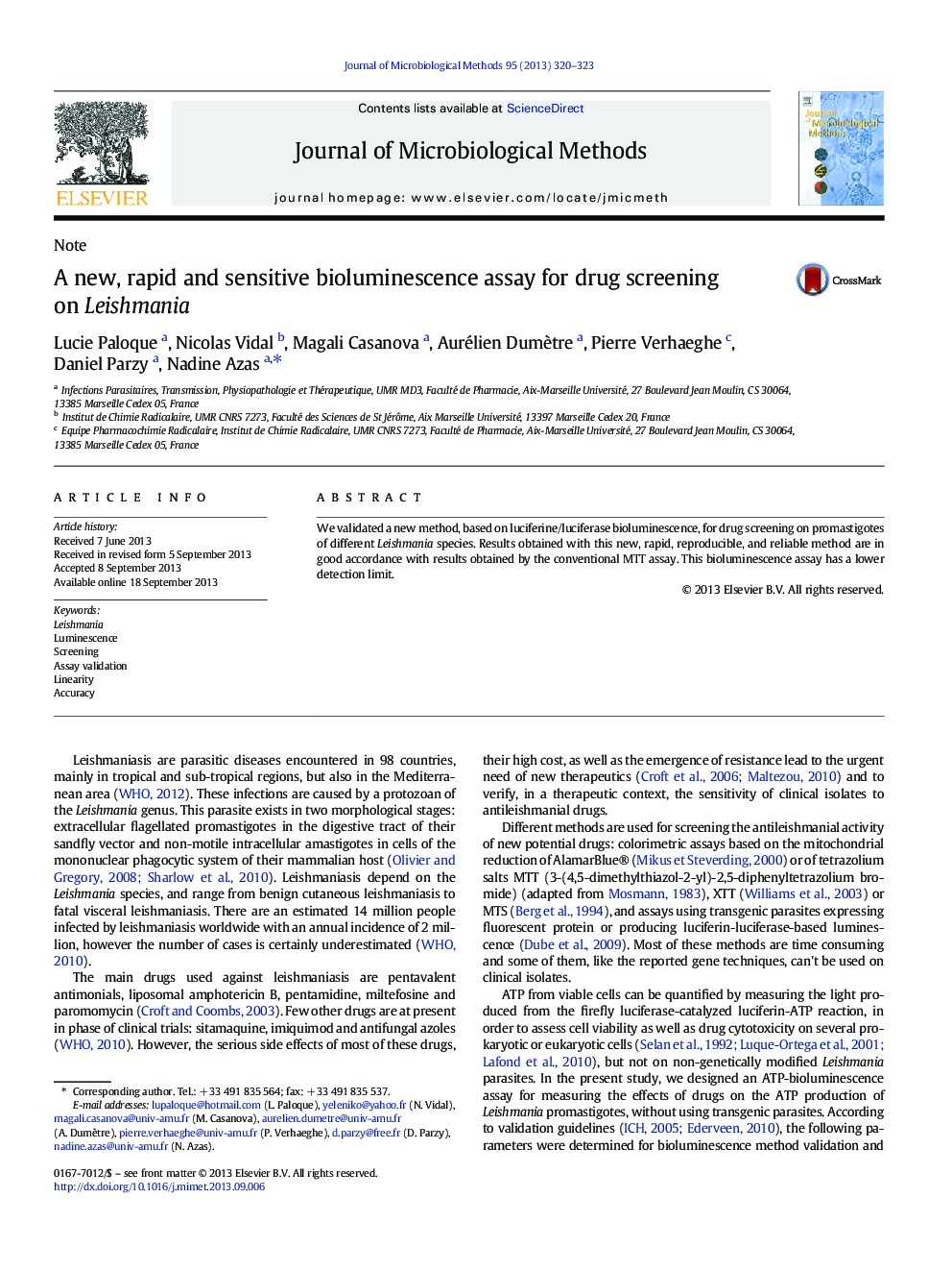 A new, rapid and sensitive bioluminescence assay for drug screening on Leishmania