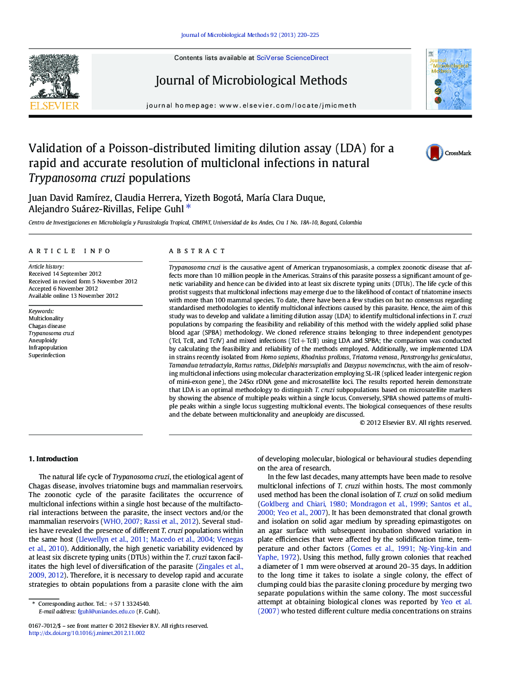 Validation of a Poisson-distributed limiting dilution assay (LDA) for a rapid and accurate resolution of multiclonal infections in natural Trypanosoma cruzi populations