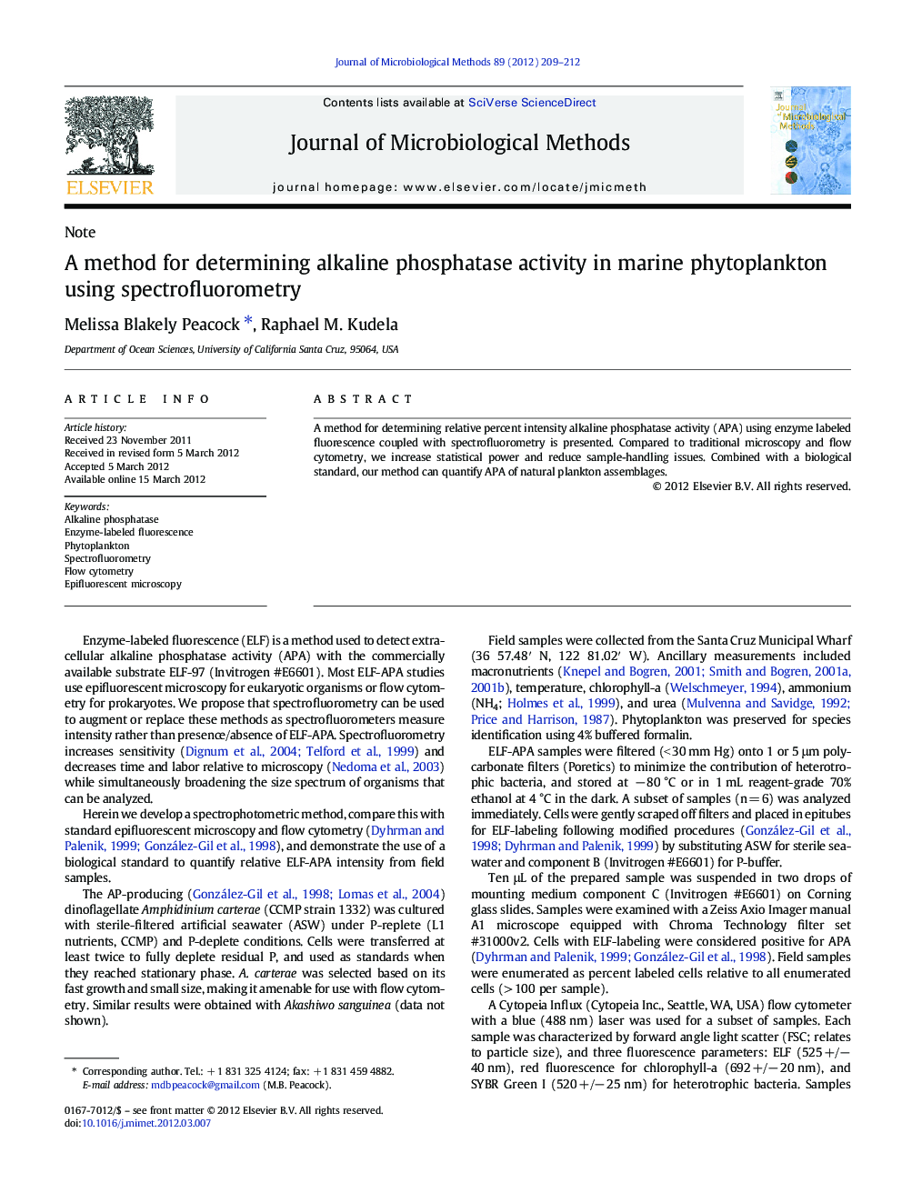 A method for determining alkaline phosphatase activity in marine phytoplankton using spectrofluorometry