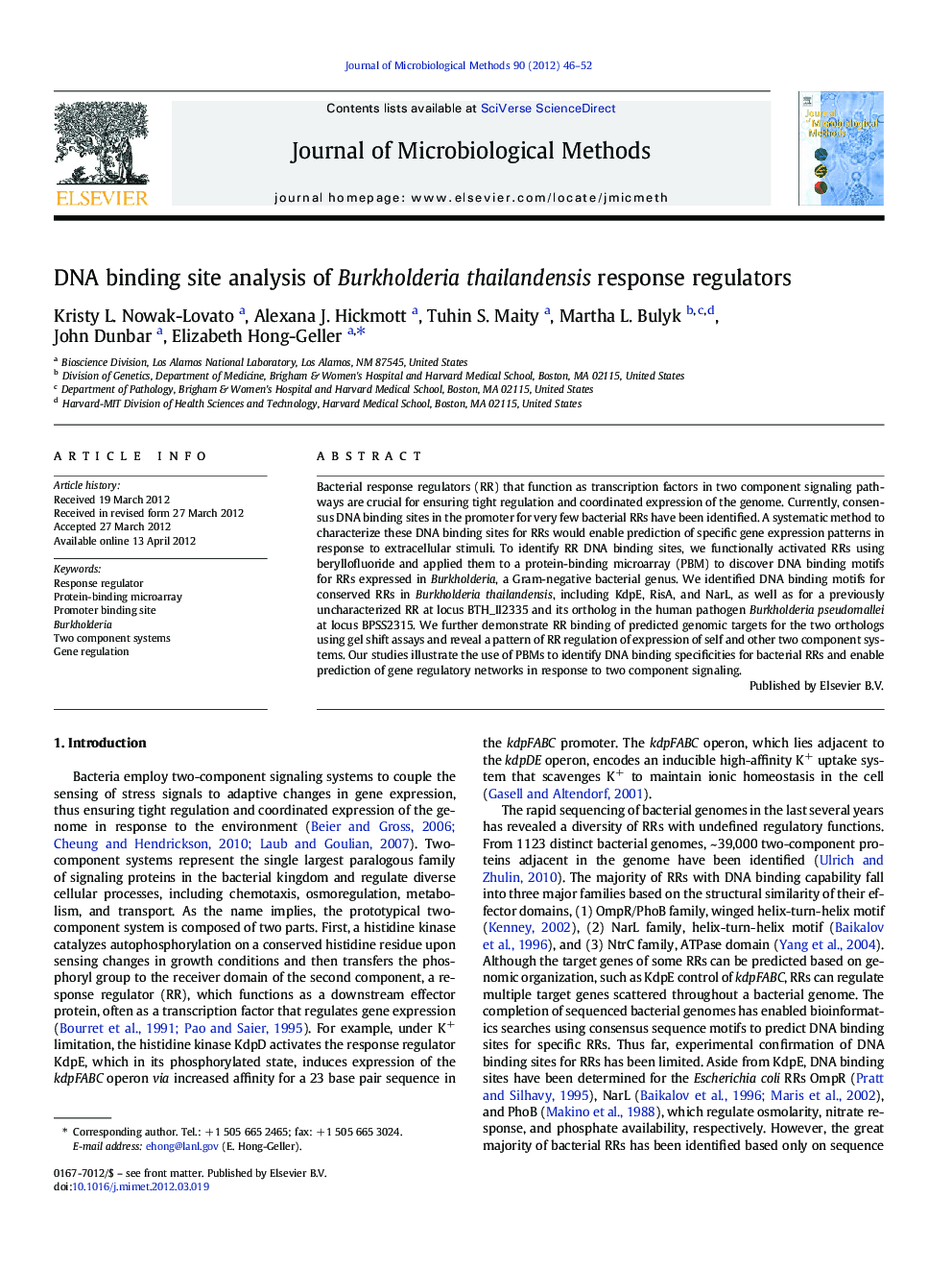 DNA binding site analysis of Burkholderia thailandensis response regulators
