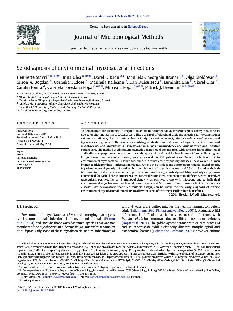 Serodiagnosis of environmental mycobacterial infections