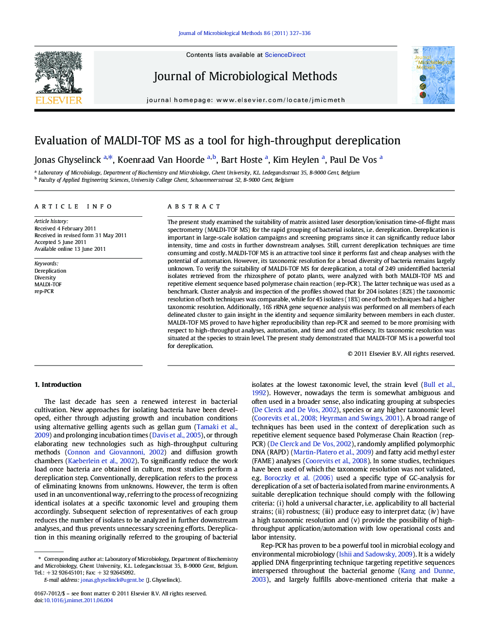 Evaluation of MALDI-TOF MS as a tool for high-throughput dereplication