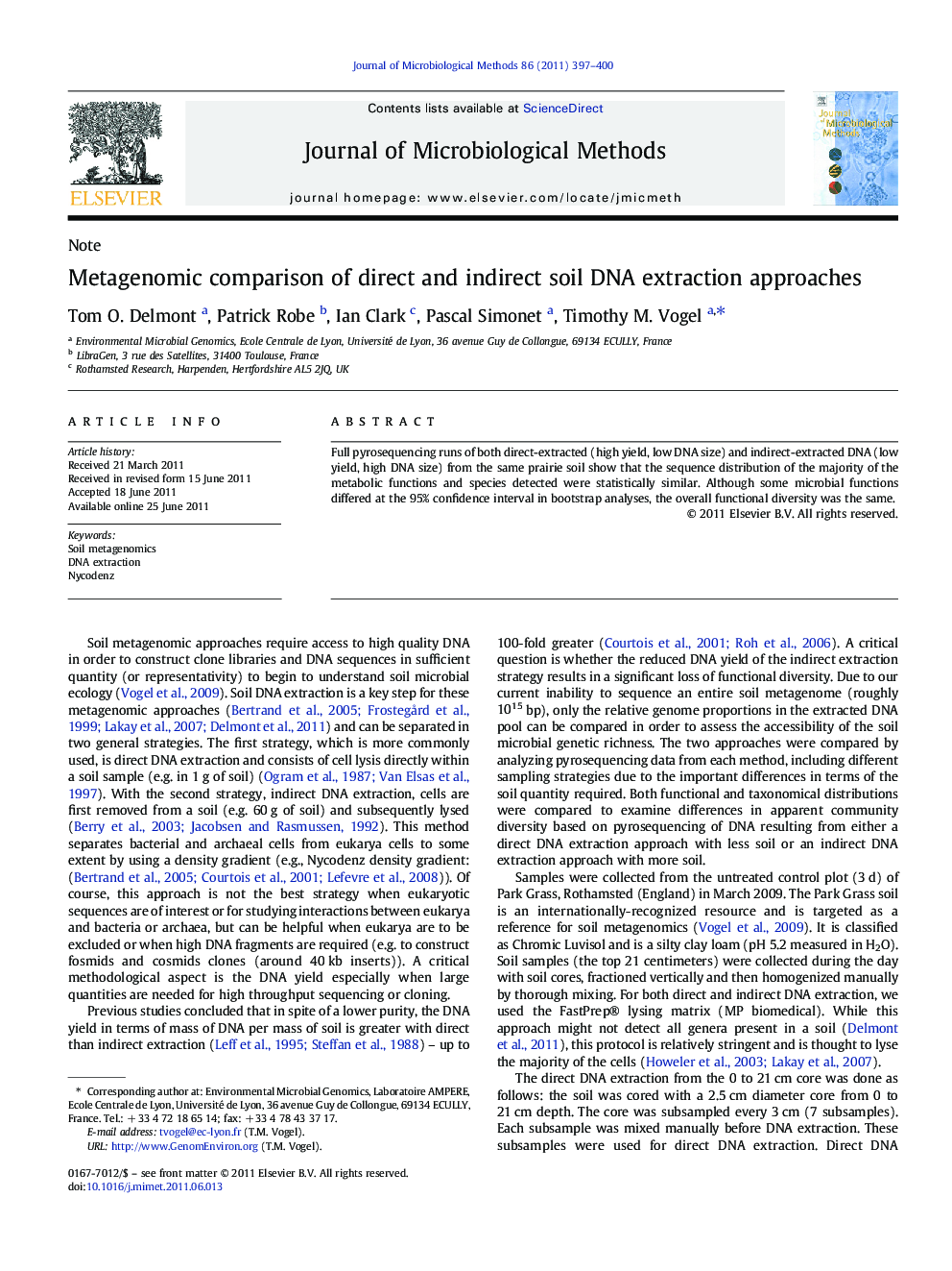 Metagenomic comparison of direct and indirect soil DNA extraction approaches