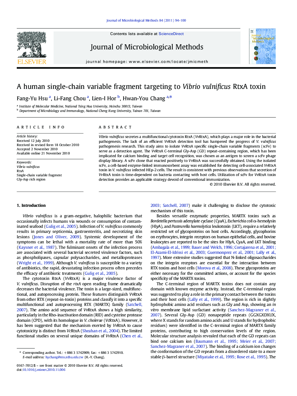 A human single-chain variable fragment targeting to Vibrio vulnificus RtxA toxin