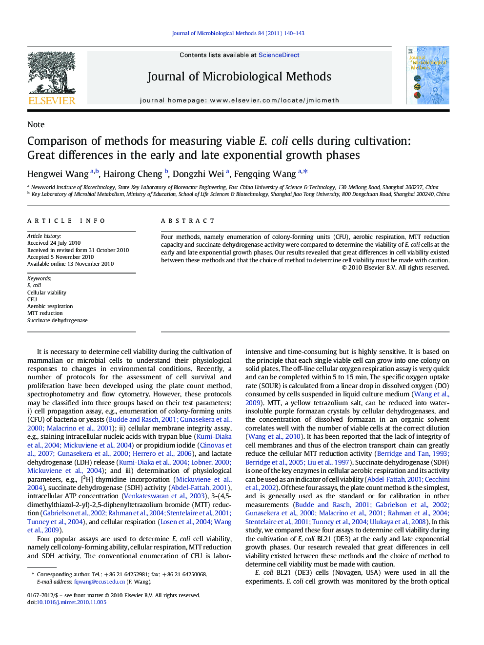 Comparison of methods for measuring viable E. coli cells during cultivation: Great differences in the early and late exponential growth phases