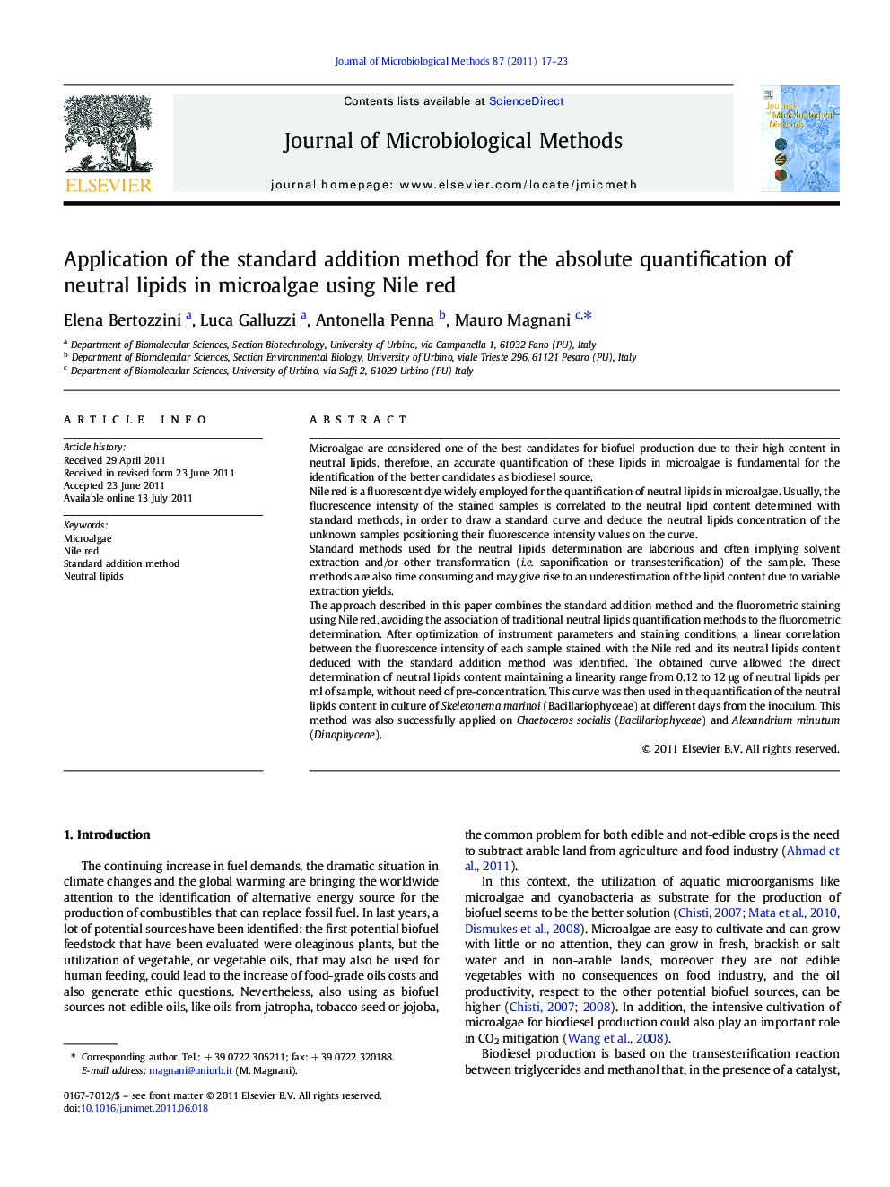 Application of the standard addition method for the absolute quantification of neutral lipids in microalgae using Nile red