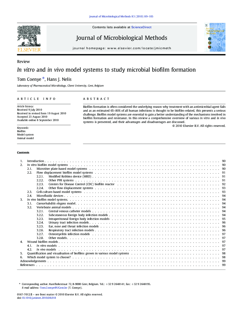 In vitro and in vivo model systems to study microbial biofilm formation