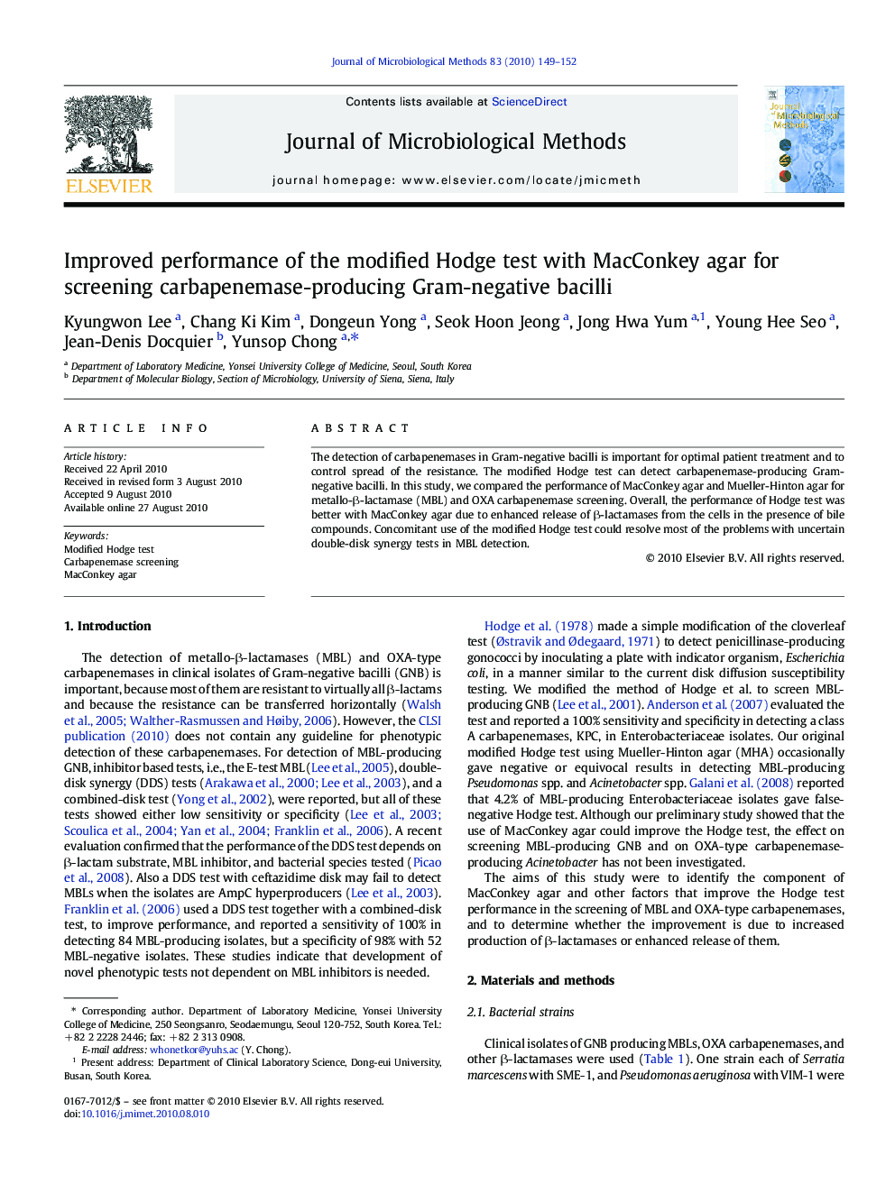 Improved performance of the modified Hodge test with MacConkey agar for screening carbapenemase-producing Gram-negative bacilli