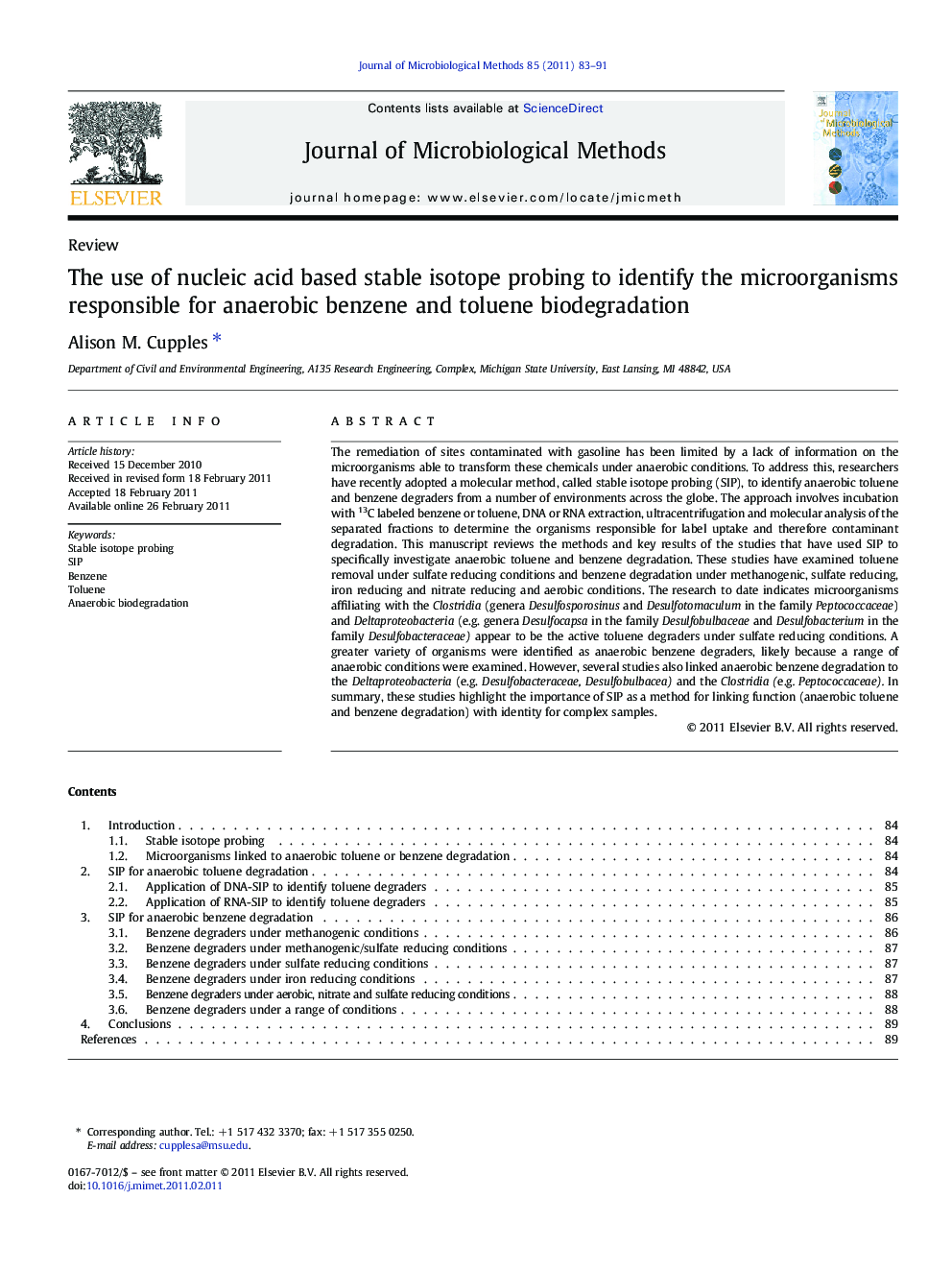 The use of nucleic acid based stable isotope probing to identify the microorganisms responsible for anaerobic benzene and toluene biodegradation