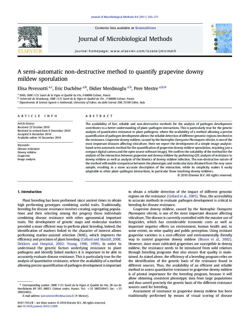 A semi-automatic non-destructive method to quantify grapevine downy mildew sporulation