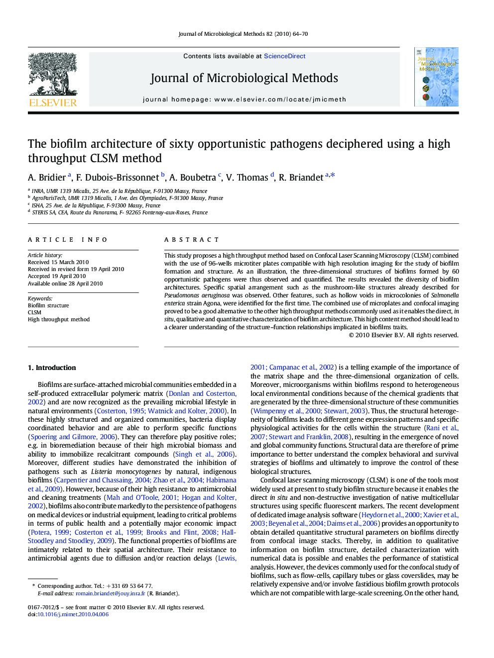 The biofilm architecture of sixty opportunistic pathogens deciphered using a high throughput CLSM method