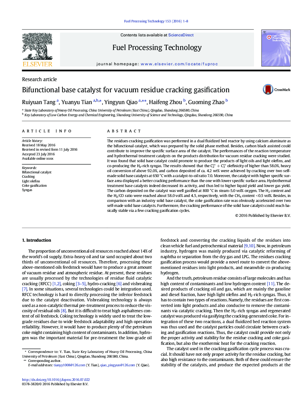 Bifunctional base catalyst for vacuum residue cracking gasification