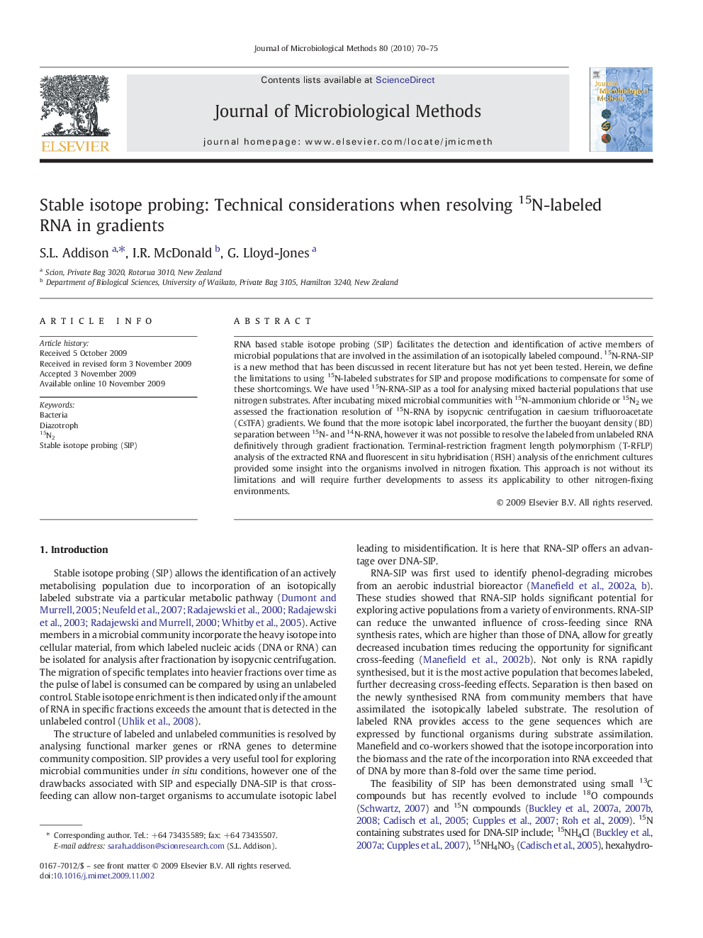 Stable isotope probing: Technical considerations when resolving 15N-labeled RNA in gradients