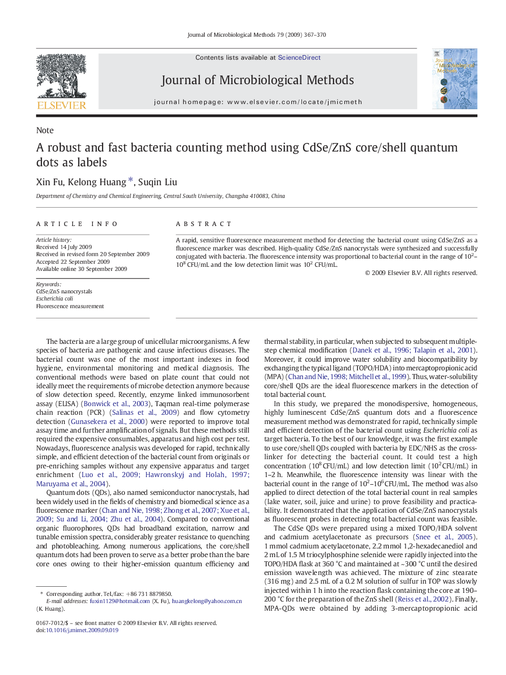 A robust and fast bacteria counting method using CdSe/ZnS core/shell quantum dots as labels