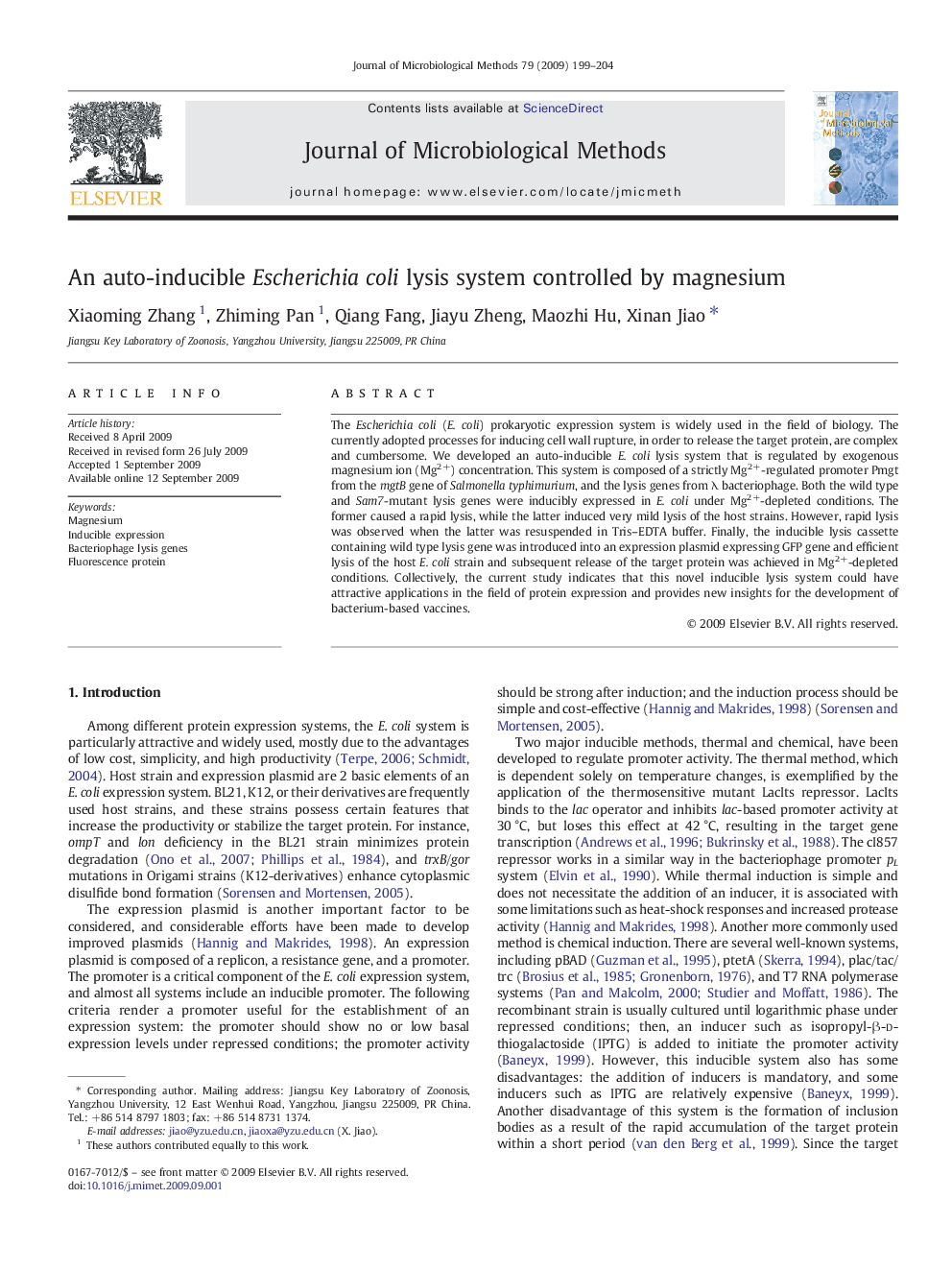 An auto-inducible Escherichia coli lysis system controlled by magnesium