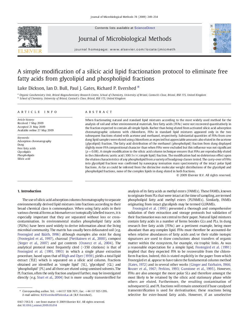 A simple modification of a silicic acid lipid fractionation protocol to eliminate free fatty acids from glycolipid and phospholipid fractions