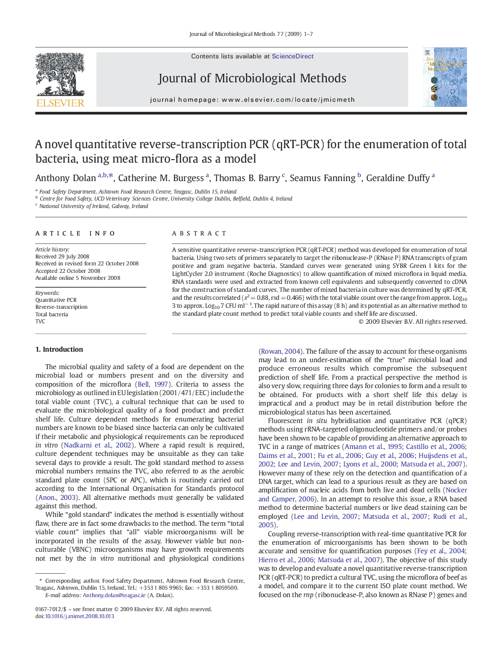 A novel quantitative reverse-transcription PCR (qRT-PCR) for the enumeration of total bacteria, using meat micro-flora as a model