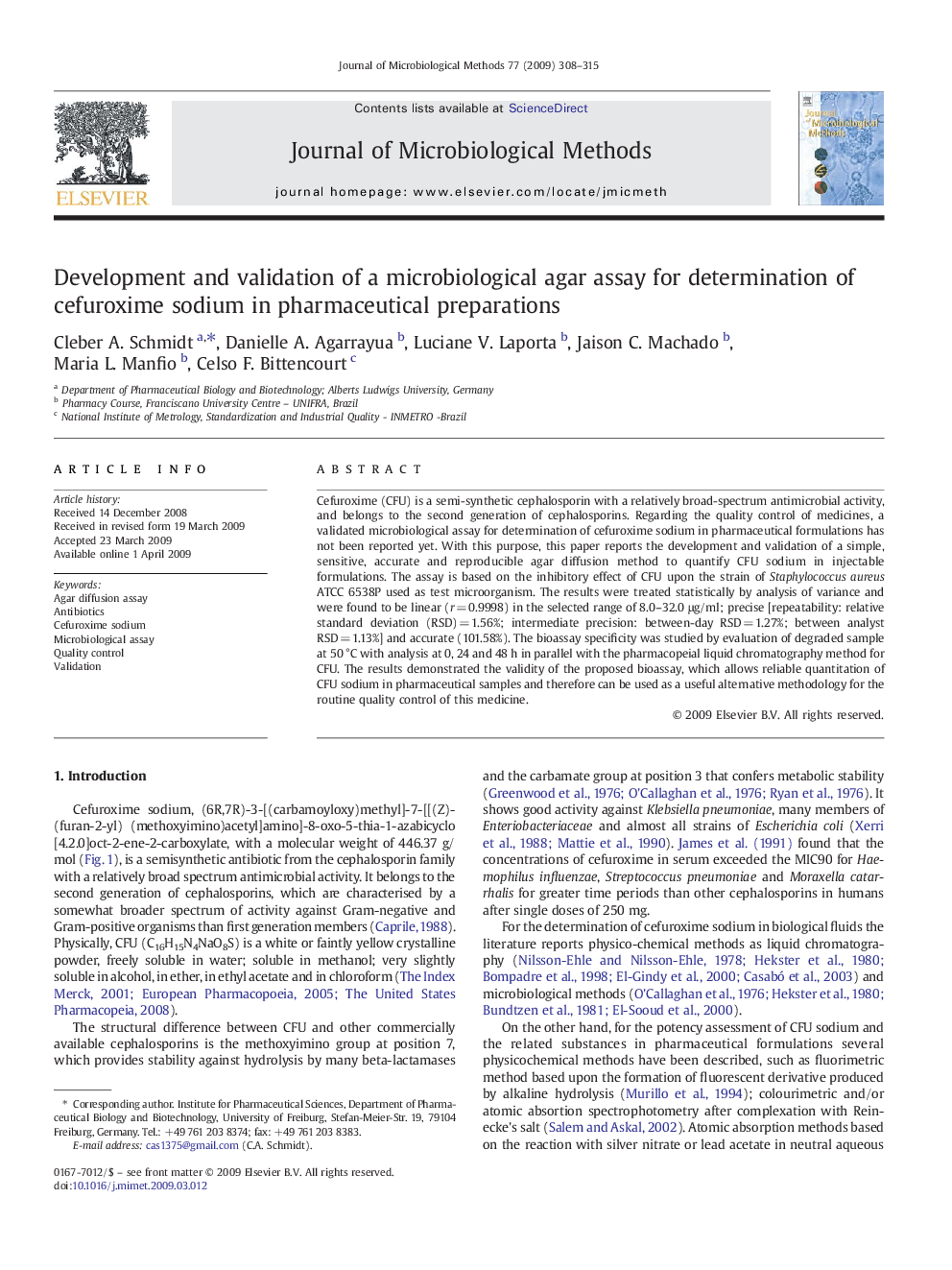 Development and validation of a microbiological agar assay for determination of cefuroxime sodium in pharmaceutical preparations