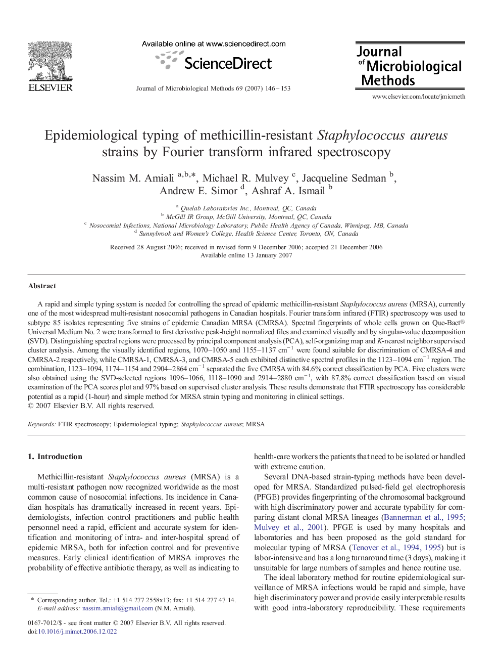 Epidemiological typing of methicillin-resistant Staphylococcus aureus strains by Fourier transform infrared spectroscopy