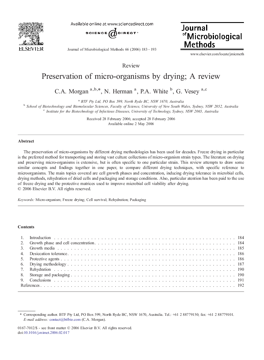 Preservation of micro-organisms by drying; A review