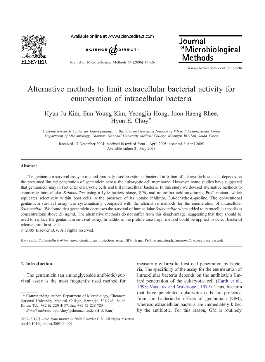 Alternative methods to limit extracellular bacterial activity for enumeration of intracellular bacteria