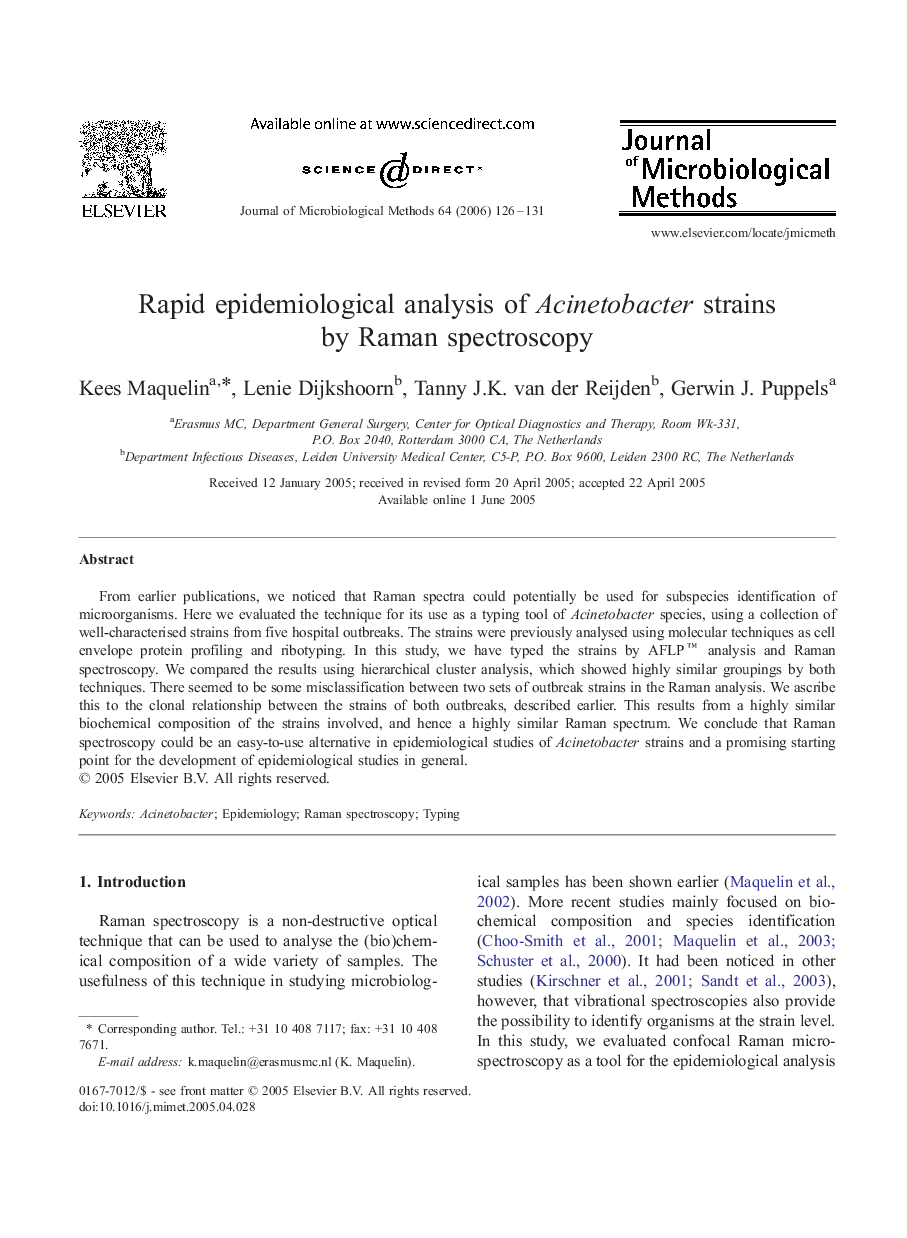 Rapid epidemiological analysis of Acinetobacter strains by Raman spectroscopy