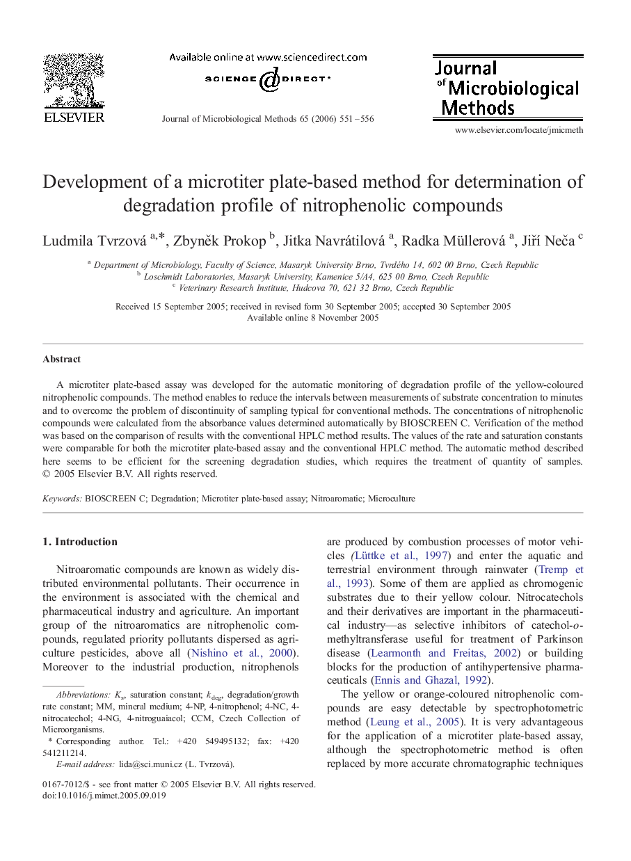 Development of a microtiter plate-based method for determination of degradation profile of nitrophenolic compounds