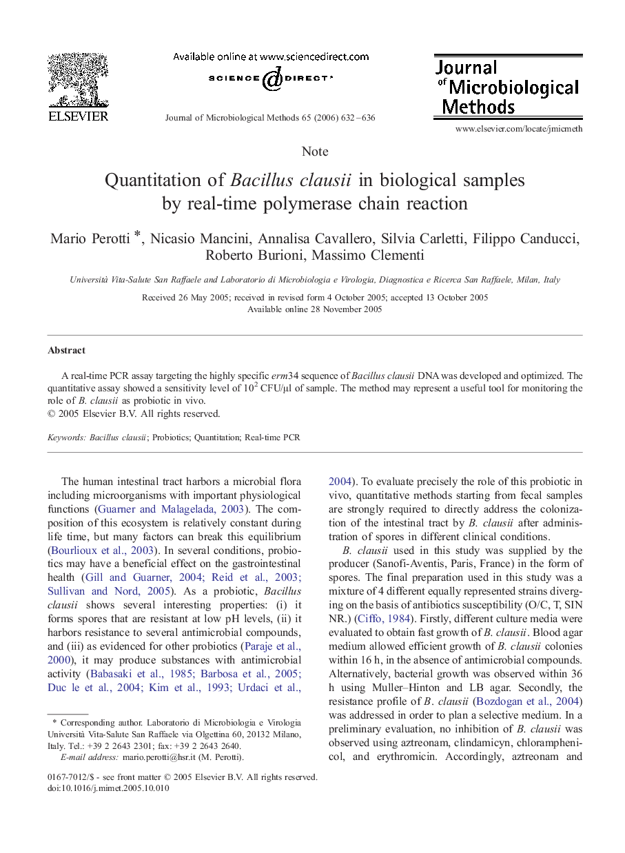 Quantitation of Bacillus clausii in biological samples by real-time polymerase chain reaction