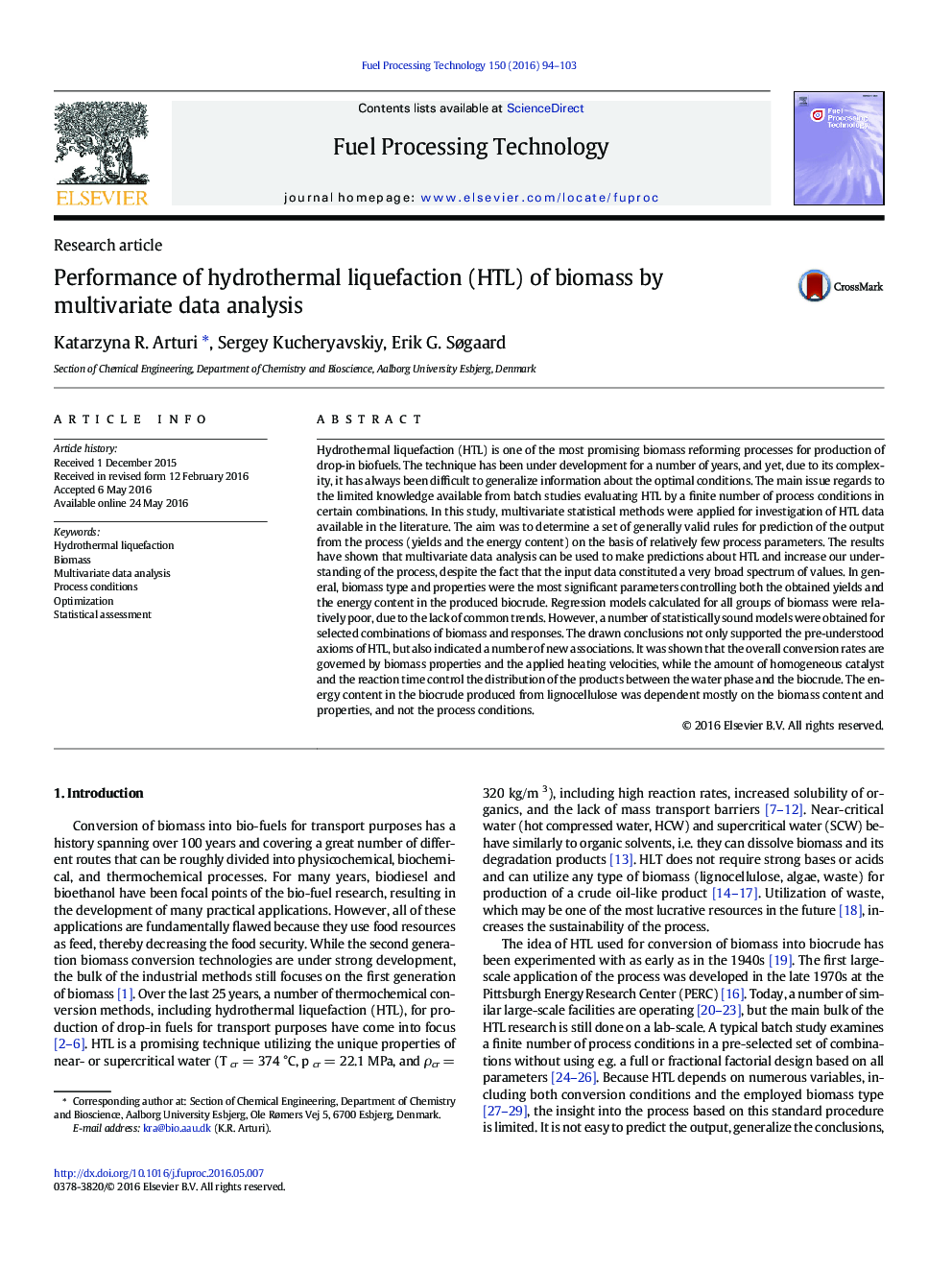 Performance of hydrothermal liquefaction (HTL) of biomass by multivariate data analysis