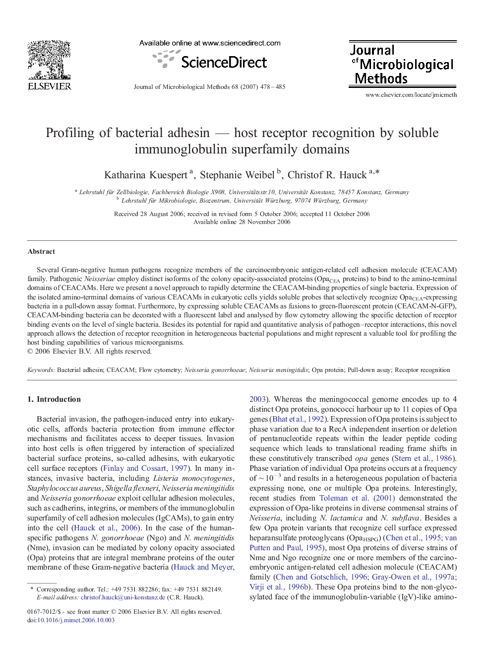 Profiling of bacterial adhesin — host receptor recognition by soluble immunoglobulin superfamily domains