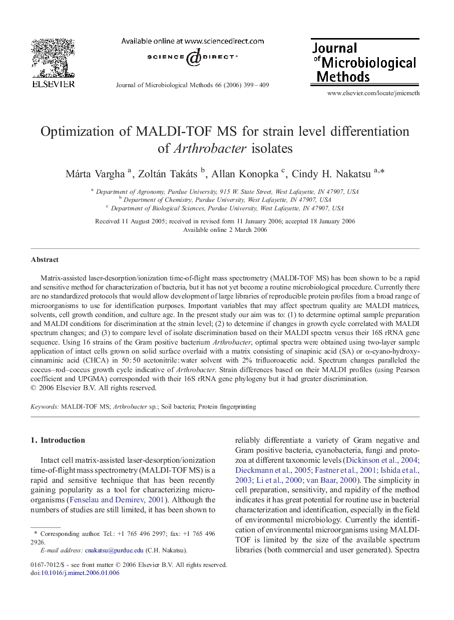 Optimization of MALDI-TOF MS for strain level differentiation of Arthrobacter isolates