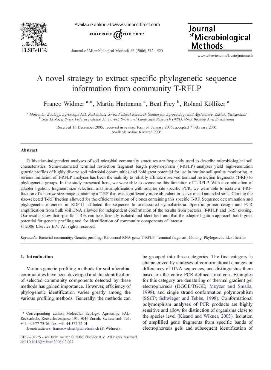 A novel strategy to extract specific phylogenetic sequence information from community T-RFLP